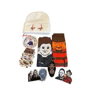 Horror Movie Lot Memorabilia And Accessories Socks Hat Stickers Patches Myers IT